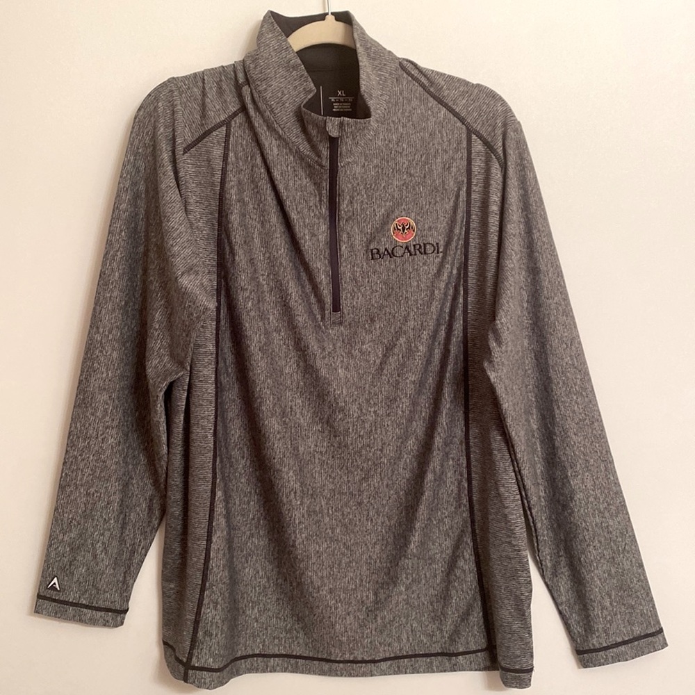 ANTIGUA Men's Bacardi Logo L/S Grey Tempo Half-Zip Pullover Logo Jacket XL
